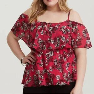 Torrid Pink Floral Flutter Sleeve‎ Tiered Blouse